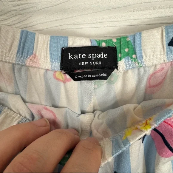 Kate Spade Colorful Summer Beach Printed Striped Button-Up Pajama Set Large - Picture 9 of 9